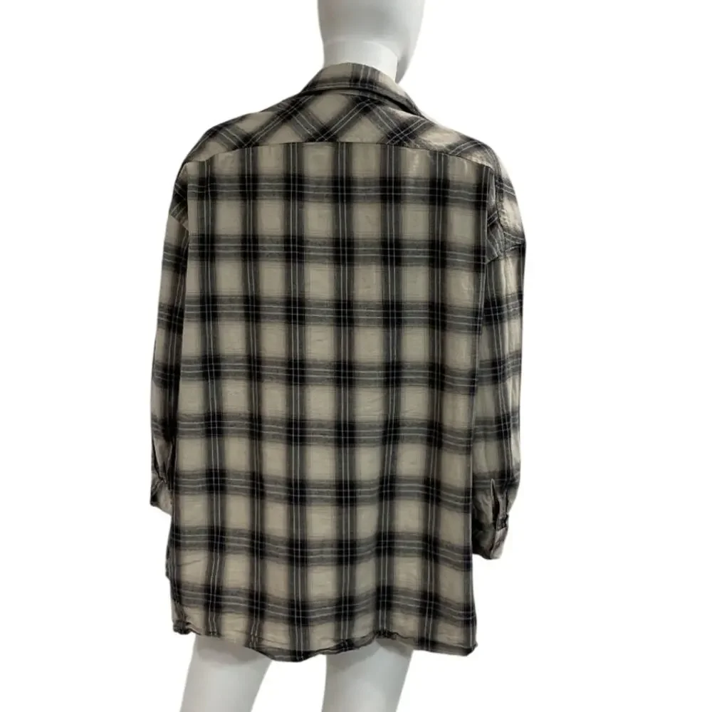 Lovers And Friends Oversized Nude Plaid Gela Shirt Size S